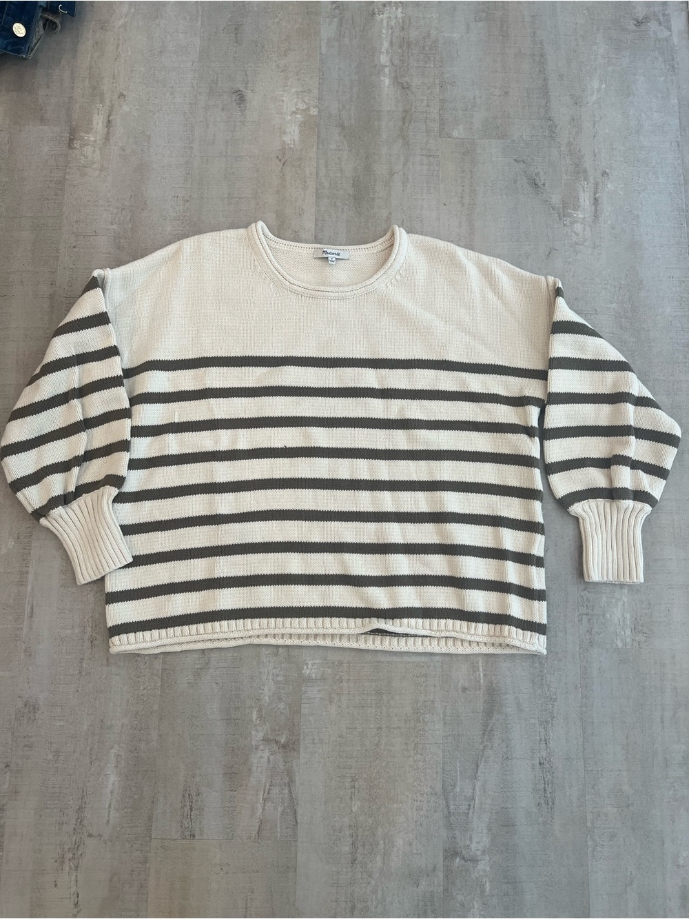 Madewell Cream Sweater with Olive Stripes